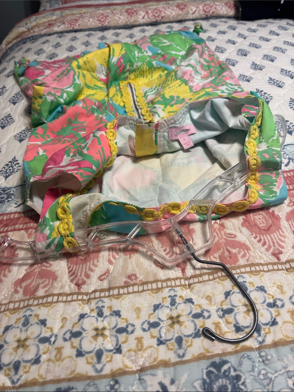 Lilly Pulitzer Delia Shorely Blue Big Flirt Floral Lace Trim Shift Dress Size 4 - Picture 4 of 4